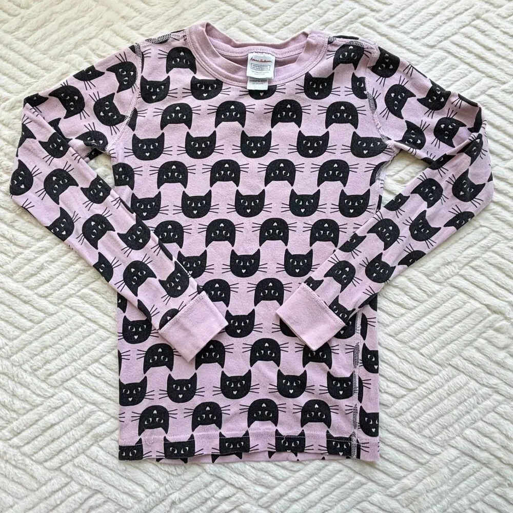 Hanna Andersson Girls Size 8 Black Cat Organic Cotton Pajama Set Pink Halloween